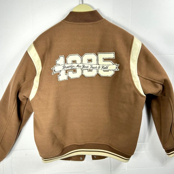 Abercrombie Fitch Size S Varsity Jacket Brooklyn New York Track 1995 Brown Beige - Picture 11 of 12